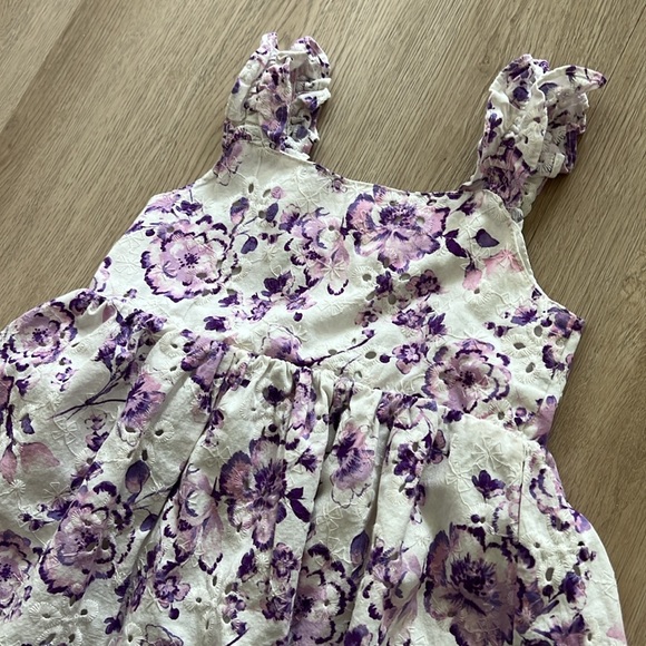 Purple Flowers Cotton Embroidered Dress with matching purse Size 3T - Picture 2 of 10